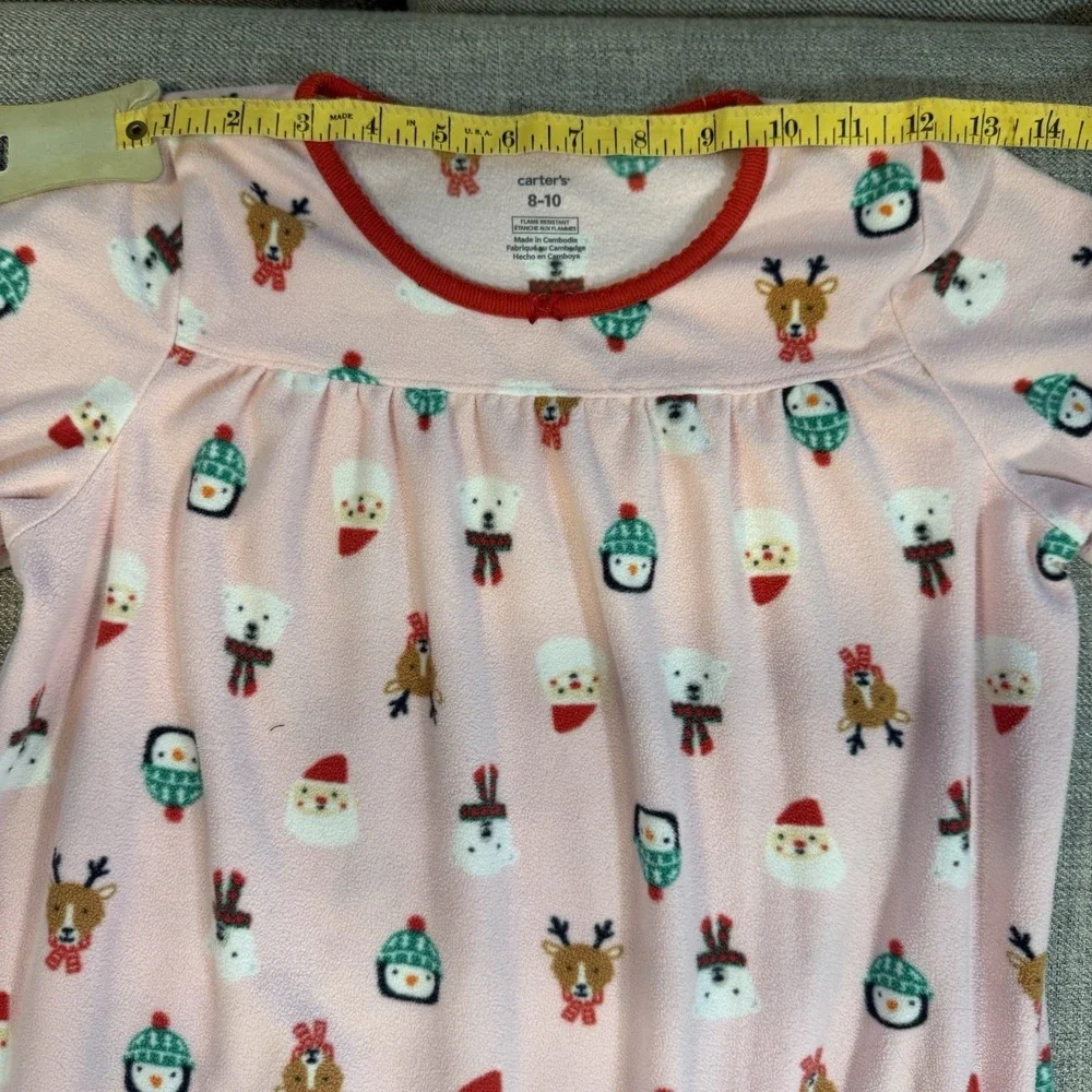 Carter's Girls Holiday Fleece Nightgown Pajamas Pink Reindeer Size 8-10